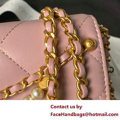 CHANEL Shiny Lambskin, Imitation Pearls  &  Gold-Tone Metal Mini Flap Bag AS4986 pink 2025